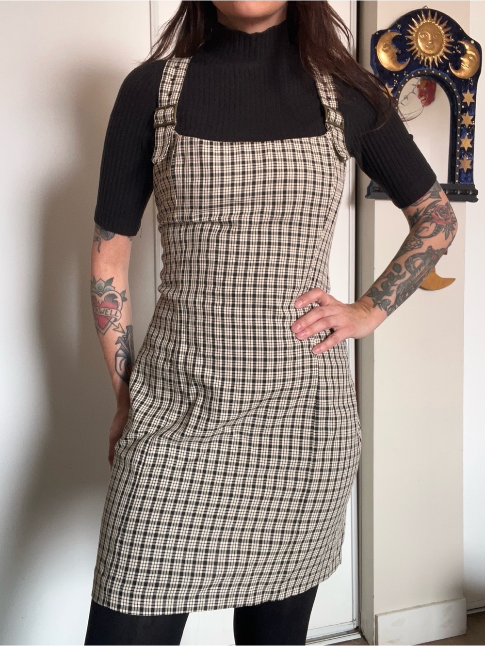 Vintage Plaid Mini Pinafore Dress